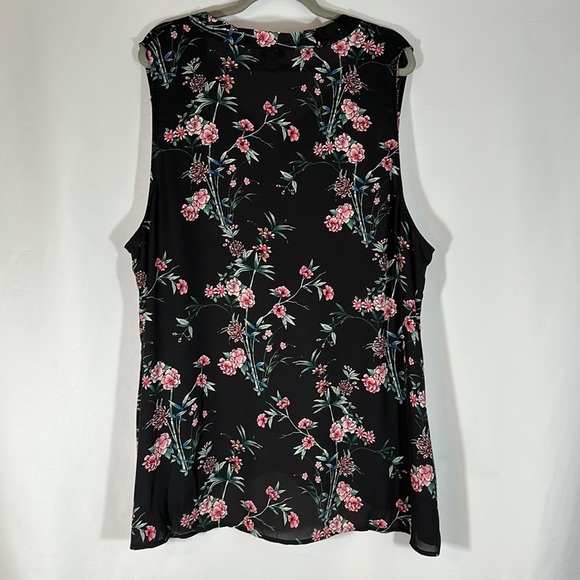 Torrid Black & Pink Floral Tie Georgette Tie Chiffon Tank Top Blouse - Picture 9 of 9